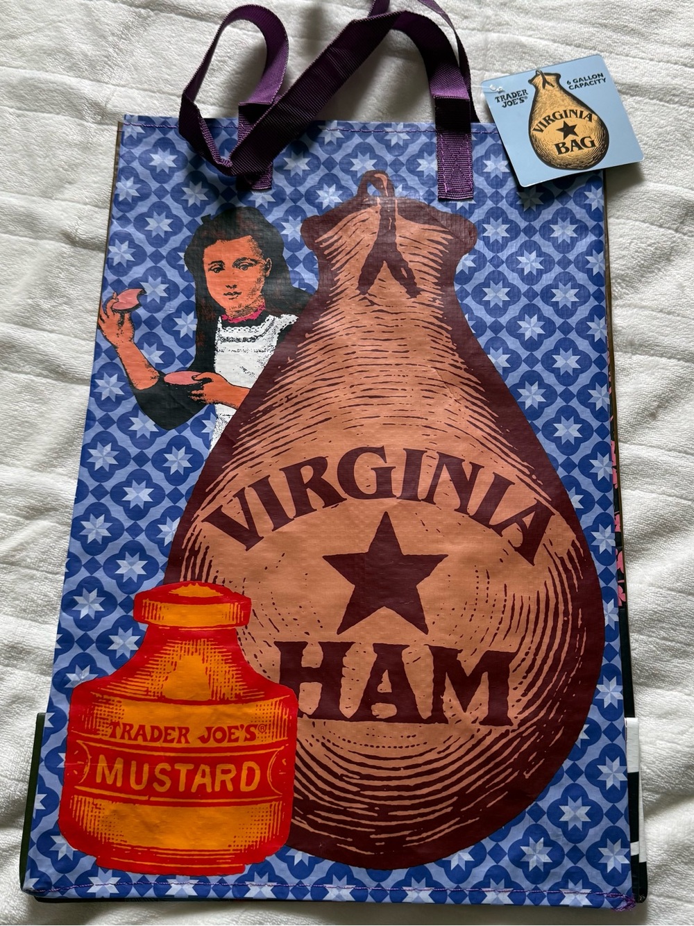 Trader Joe's Virginia Ham Themed Reusable Tote Bag - Blue